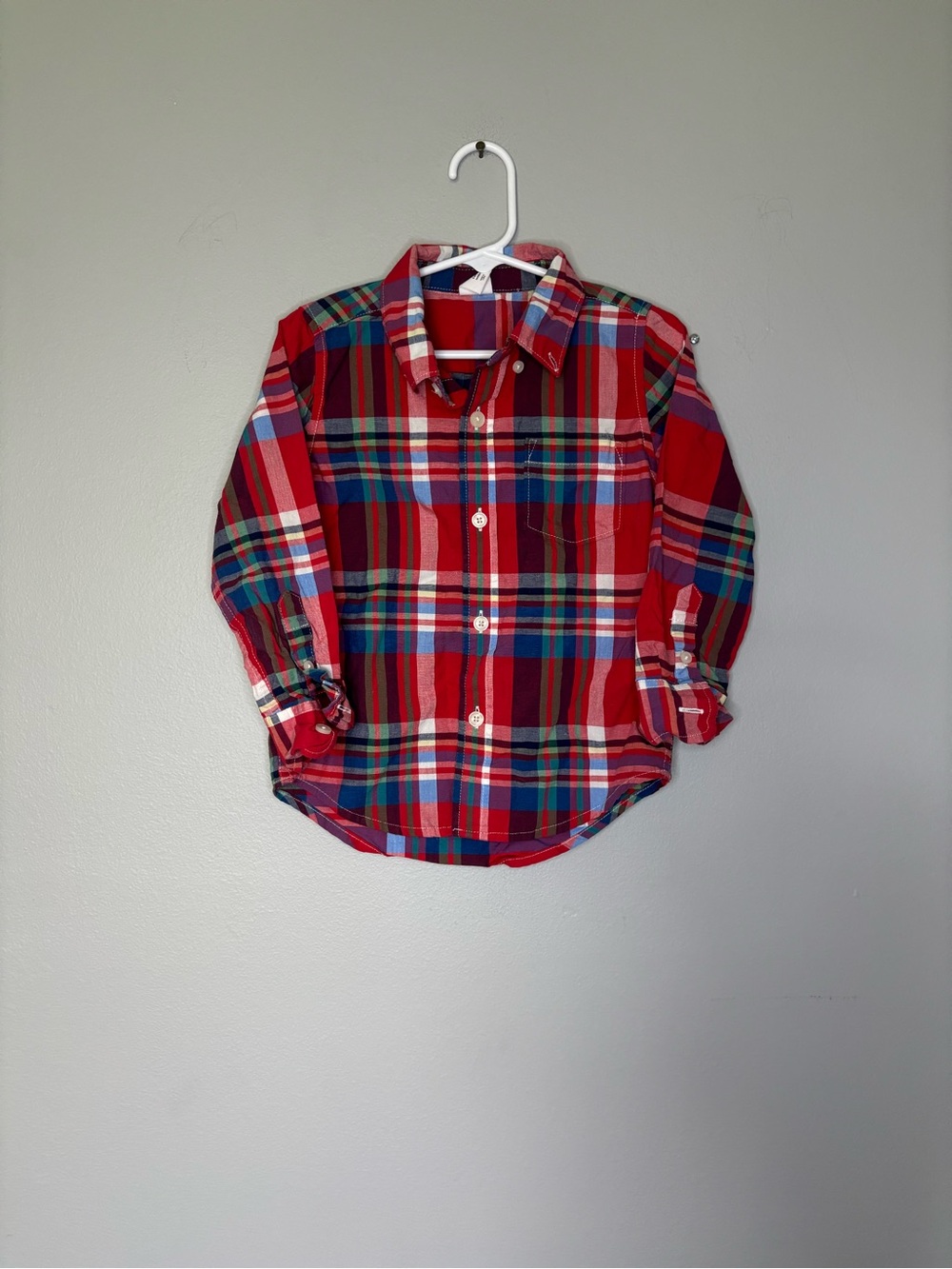 GAP Red Plaid Button-Down Shirt with Blue and Green Stripes 3T
